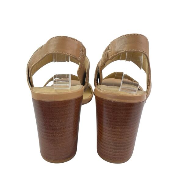 Poppy Barley Womens Brown Tan leather Open Toe Block Heels Slingback Sandals 7.5 - Picture 3 of 6